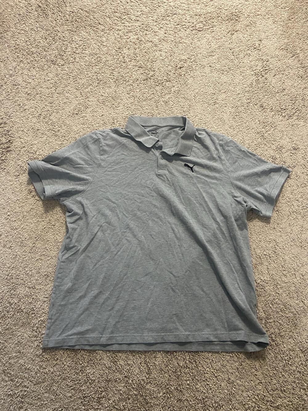 PUMA Polo Shirt Mens 2XL Gray Solid Jersey Knit Short Sleeve Casual Lightweight